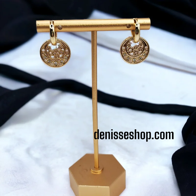 Dangling crystal earrings for women-Round Gold Earrings E122