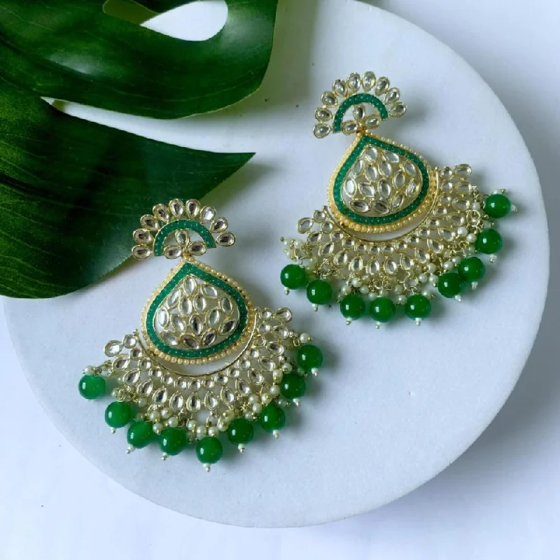 Everyday earrings for women-Etnico Gold Plated Traditional Handcrafted Kundan Earrings Adorned with Pearls for Women and Girls (E3015) (Green)