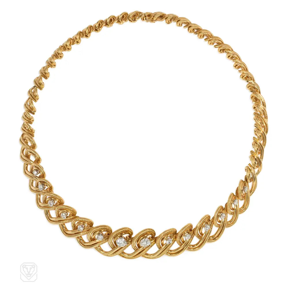 Custom necklace for women-Cartier Mid-Century gold and diamond scrolling necklace