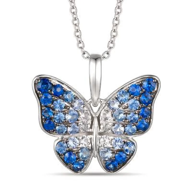 Custom name necklace for women-14K White Gold 0.96ctw Ombre Blue & White Sapphire Butterfly Necklace by Le Vian