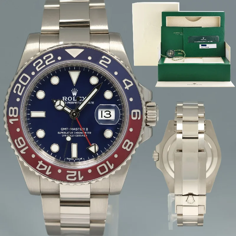 Budget-friendly wristwatches-2025 RSC Service Papers Rolex GMT-Master II Pepsi White Gold Blue 116719BLRO Watch