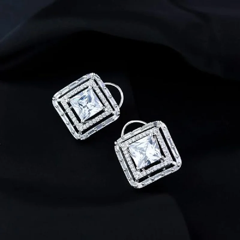 Diamond earrings for women-Etnico Silver Plated Traditional CZ American Diamond Stud Earrings for Women (E3071ZW)