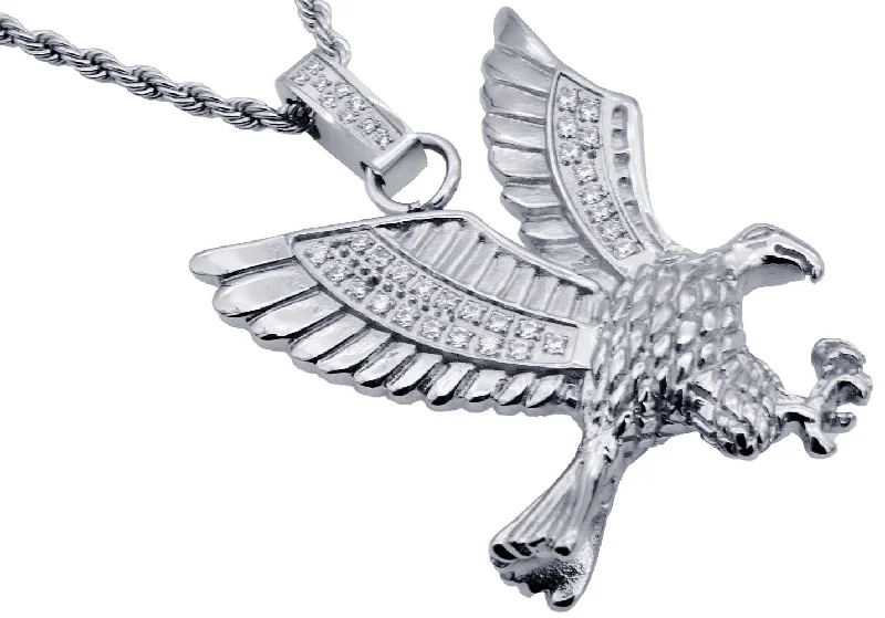 Gold bar necklace for women-Mens Stainless Steel Cubic Zirconia Eagle Pendant Necklace With 24" Rope Chain