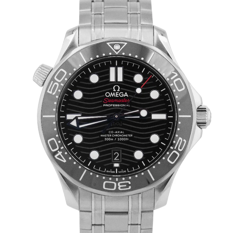 Multi-functional wristwatches-MINT Omega Seamaster Diver 300 Steel Black Wave 210.32.42.20.01.001 42mm Watch