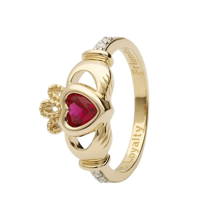 Engagement rings with diamonds and sapphires for women-14K Gold Claddagh July Birthstone Ring Ruby and Diamonds - 14L90R