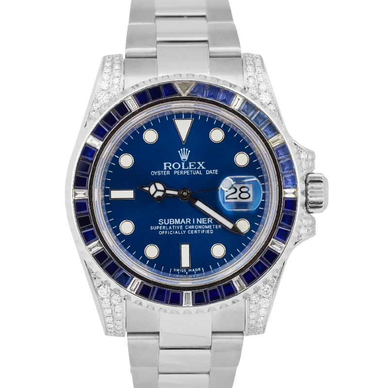 Stylish sport wristwatches-Rolex Submariner Date BLUE DIAMOND SAPPHIRE Stainless Steel 40mm 116610 Watch