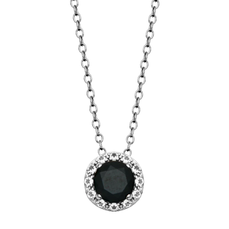 Bohemian necklace for women-Sterling Silver Black Spinel & White Topaz Halo Necklace by Samuel B.