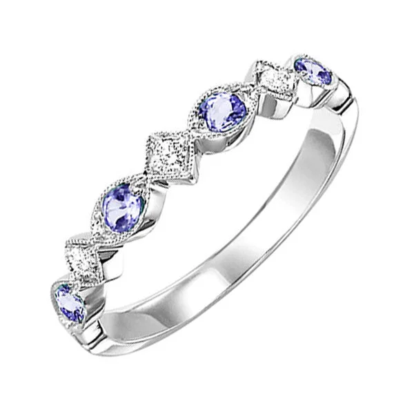 Vintage-inspired engagement rings for women-10K White Gold Synthetic Alexandrite Diamond Stackable Ring