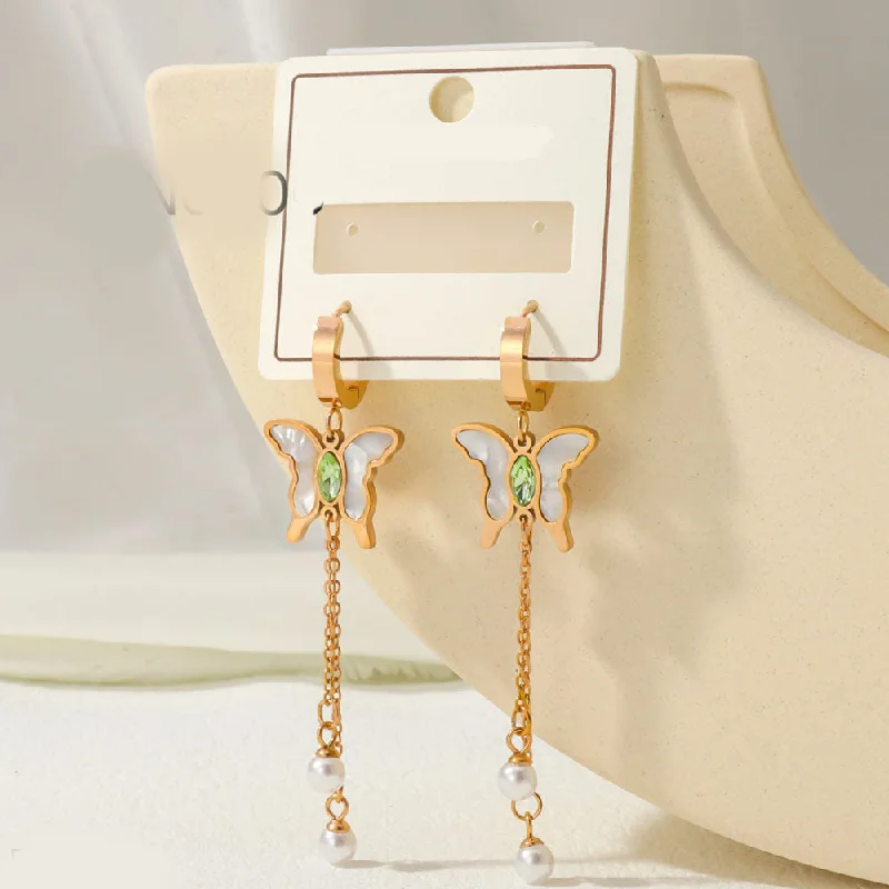 Luxury gemstone earrings for women-Tarohi Jewels Rose Gold Plated  Butterfly Shape Fancy Dangler Earrings