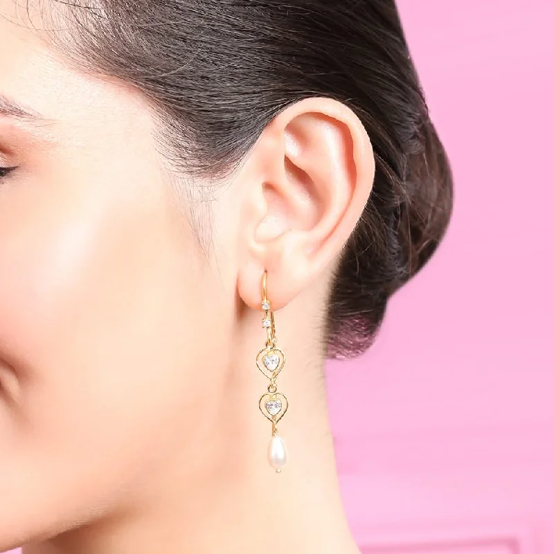 Chic drop earrings for women-Silver heart sui dhaga