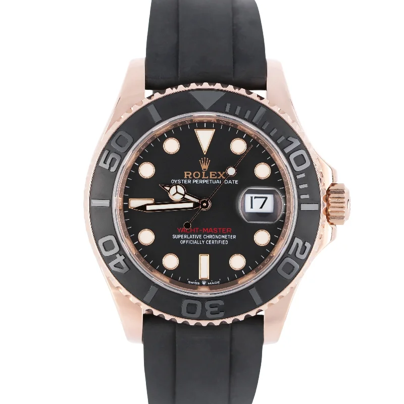 Slim profile wristwatches-Rolex Yacht-Master 18K Everose Gold Oysterflex Black 40mm 126655 Watch