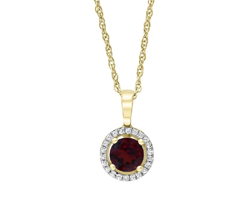 Long pendant necklace for women-14K Yellow Gold 0.65ctw Garnet & Diamond Halo Necklace