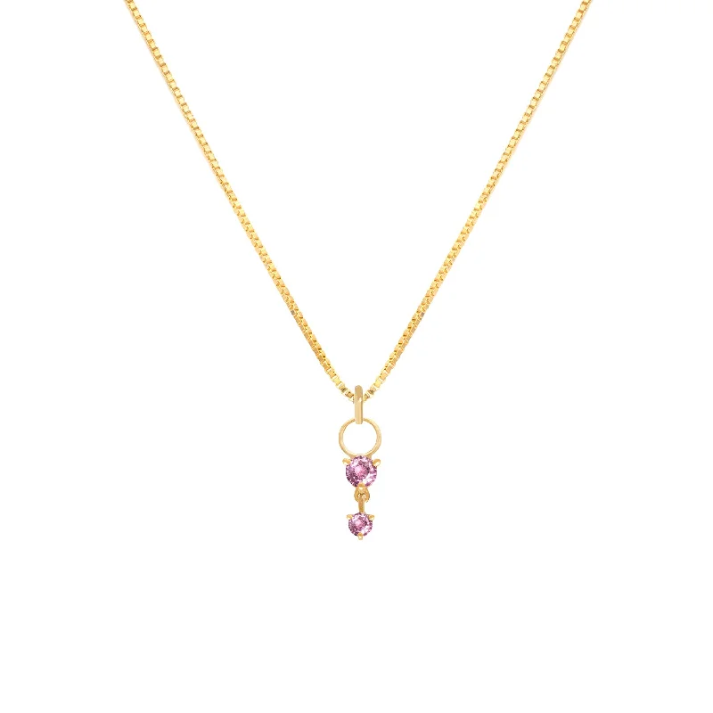 Silver necklace for women-Deux Drop Necklace | Pink Sapphire