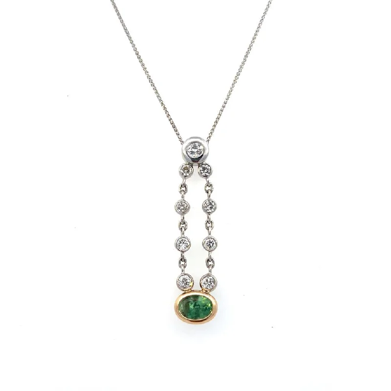 Personalized pendant necklace for women-Estate 14K Two Tone Gold 1.52ctw Green Tourmaline & Diamond Drop Necklace