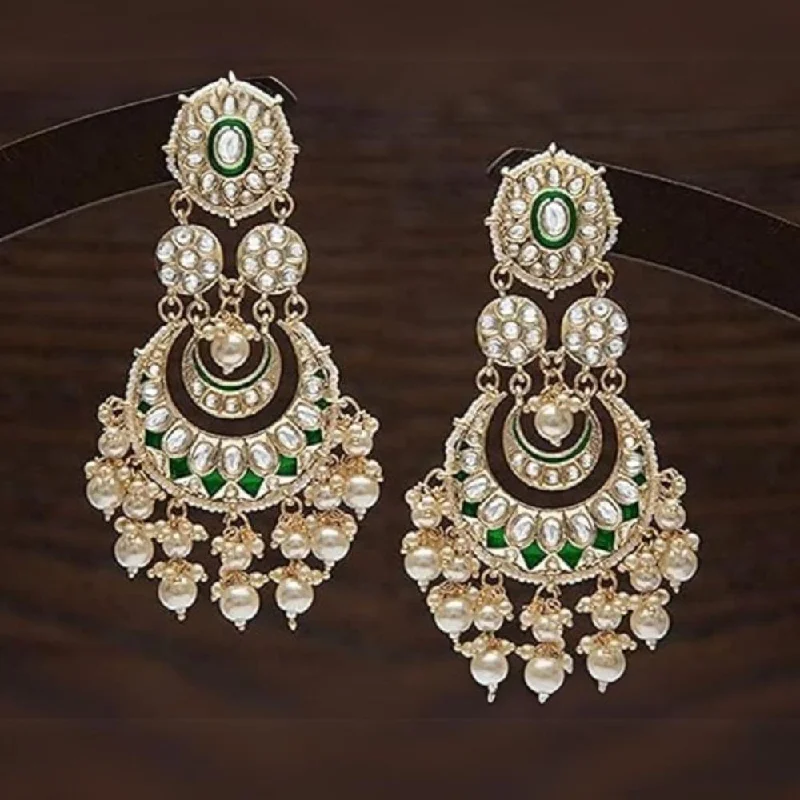 Bohemian earrings for women-Etnico Gold Plated Traditional Meenakari Kundan & Pearl Chandbali Earrings for Women (E3004G)