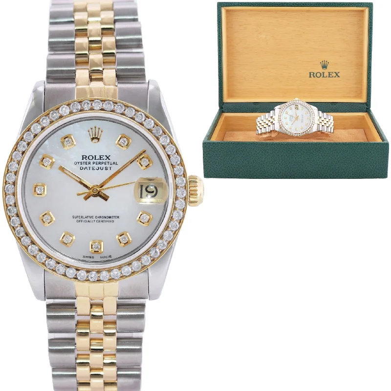 Analog wristwatches-Ladies Rolex 68273 Two Tone 18k Gold Steel 31mm Pearl Diamond Dial Bezel Watch