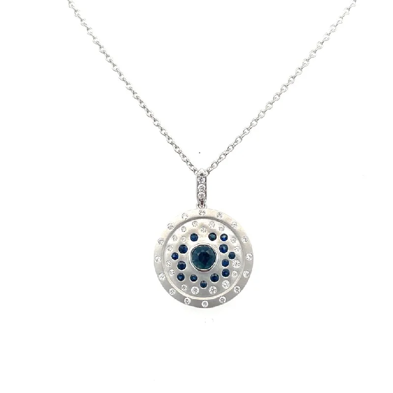 Gold chain necklace for women-14K White Gold 0.70ctw Blue Sapphire & Diamond Circle Necklace