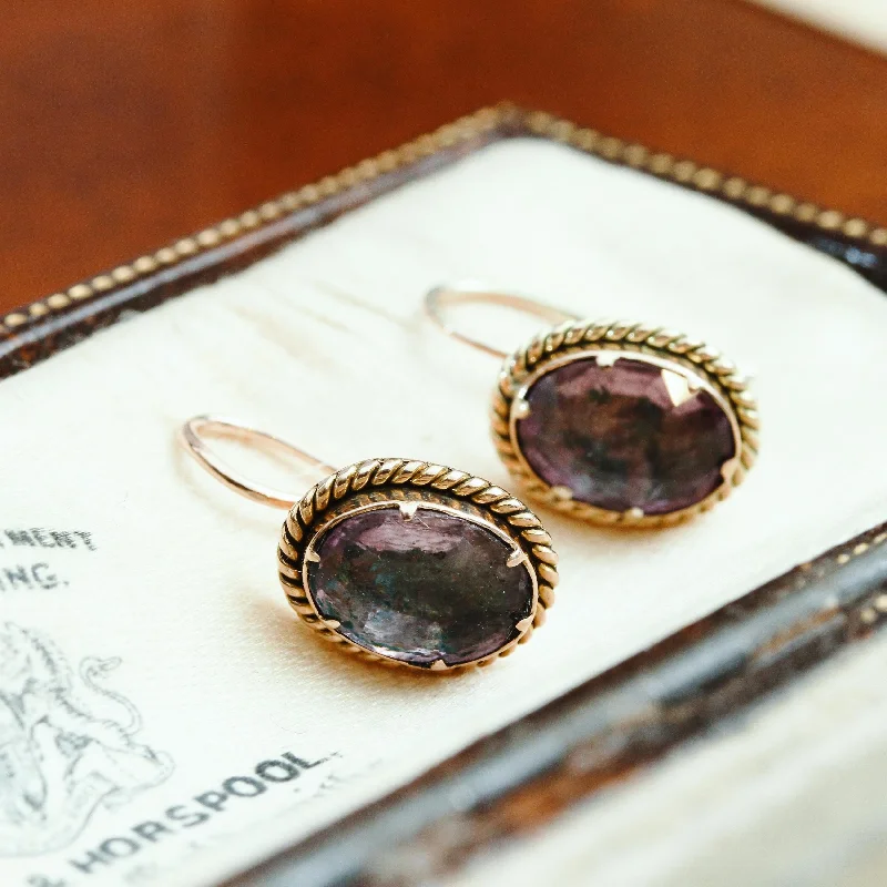 Round hoop earrings for women-Precious Little Antique Foiled Amethyst Earrings