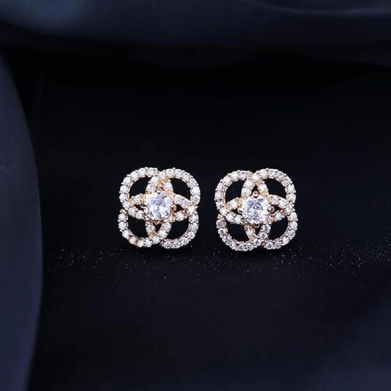 Elegant earrings for women-Etnico Stylish Latest Fashion Rose Gold Plated CZ and American Diamond Fashionable Look Stud Earrings For Women/Girls (E3109RG)