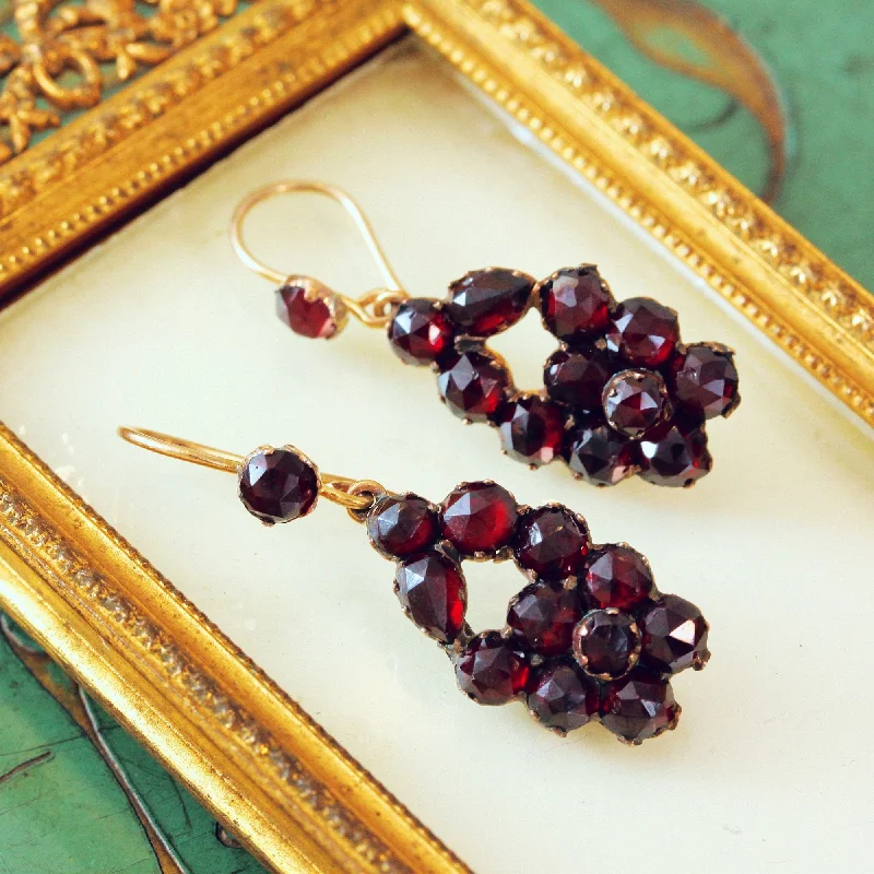 Simple earrings for women-Beautiful Antique Bohemian Garnet Berry Earrings