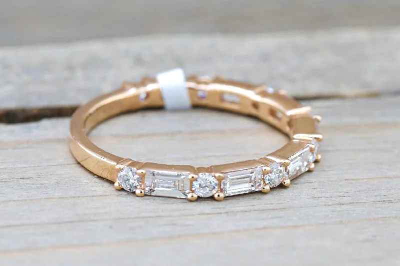 Custom engagement rings for women-Baguette and Round Diamond Band Ring B10093