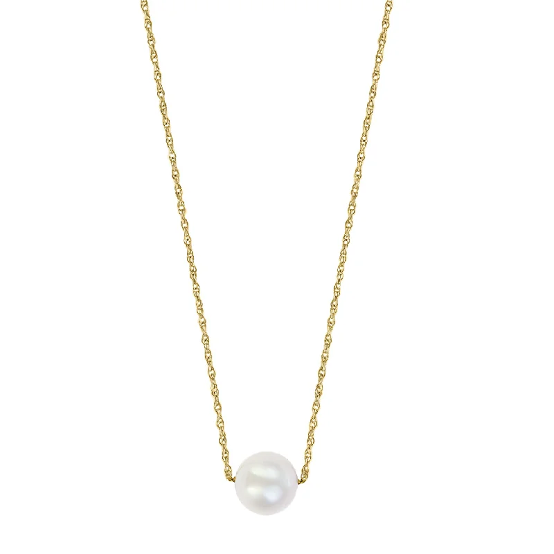 Birthstone necklace for women-14K Yellow Gold 8.5-9.5mm Freshwater Pearl Solitaire Necklace