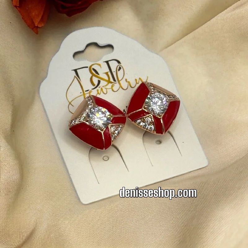 Square earrings for women-18K RED EARRINGS E414