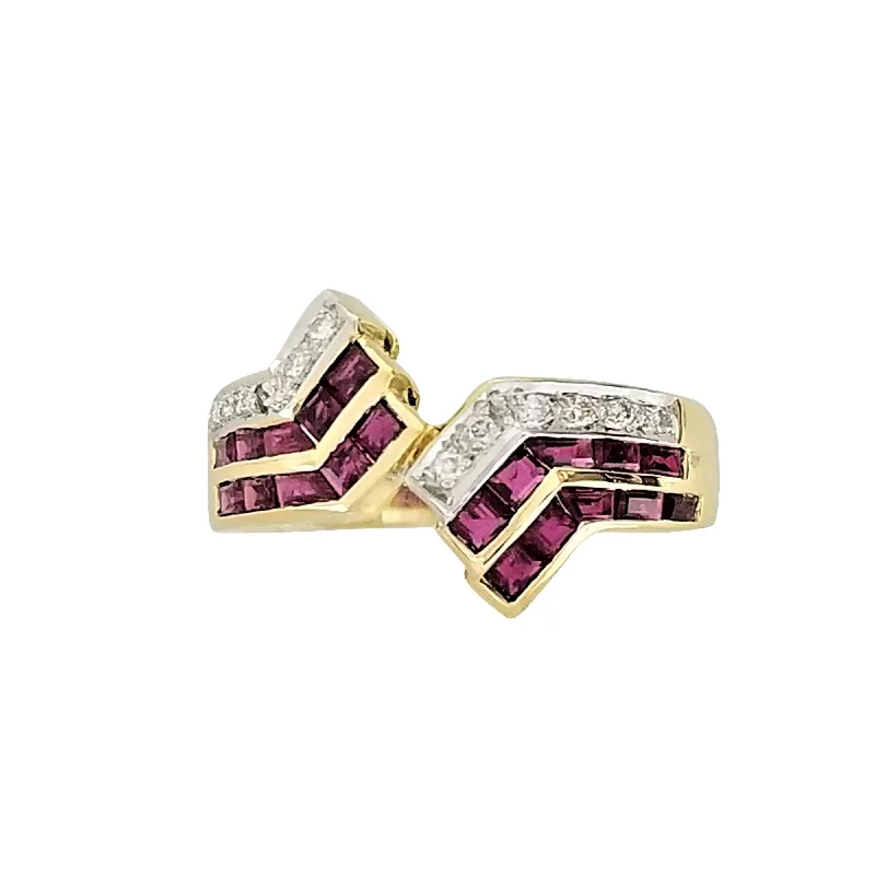 Classic engagement rings for women-Yellow Gold Ruby and Diamond Zig-Zag Ring