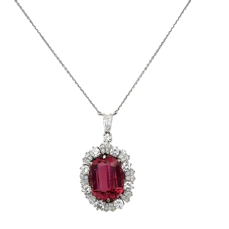 Gold gemstone necklace for women-Vintage Roberto Coin Pink Tourmaline and Diamond Pendant