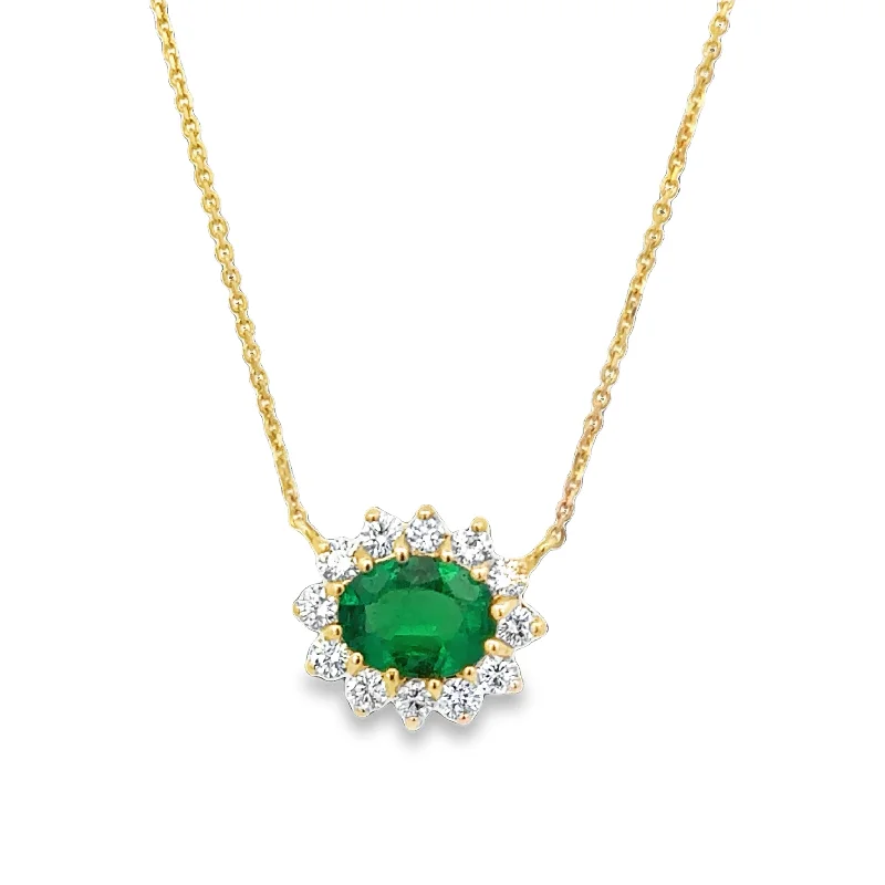 Silver chain necklace for women-Emerald and Diamond Necklace in Yellow Gold