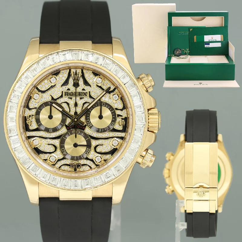 Women's wristwatches-PAPERS Rolex Oysterflex Daytona 116518LN Gold Custom Eye of the Tiger Diamond Watch