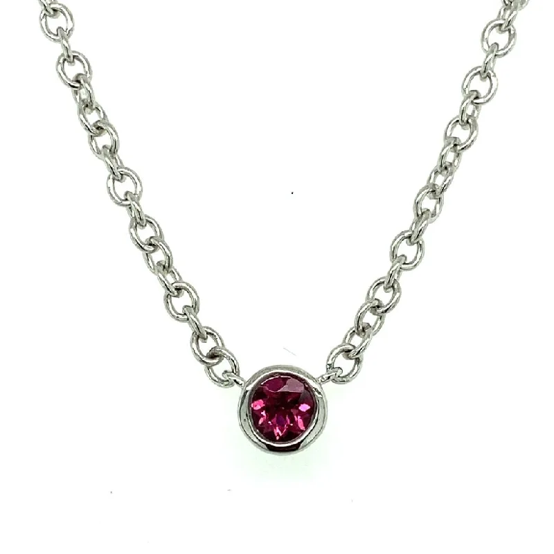 Diamond necklace for women-Sterling Silver Round Pink Tourmaline Solitaire Necklace