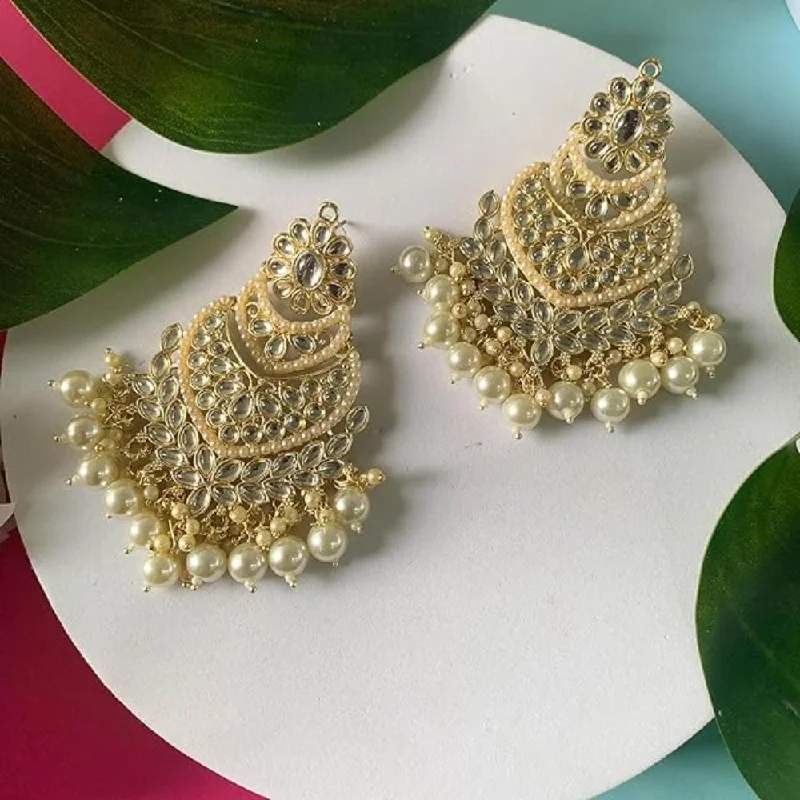 Boho earrings for women-Etnico Gold Plated Traditional Handcrafted Pearl Kundan Beaded Chandbali Earrings for Women/Girls (E3033W)