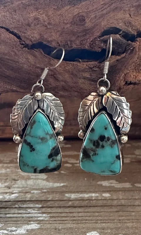 Large hoop earrings for women-BETTA LEE Blue Kingman Navajo Turquoise Earrings