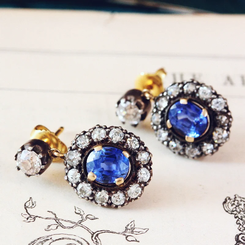 Minimalist earrings for women-WOWEE!! Most Fabulous Victorian Sapphire & Diamond Earrings