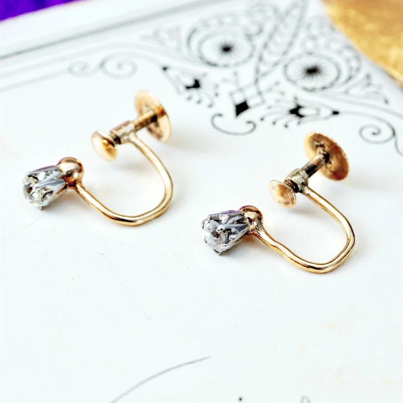 Delicate earrings for women-A Rare Find! Vintage Screw Fit Diamond Earrings