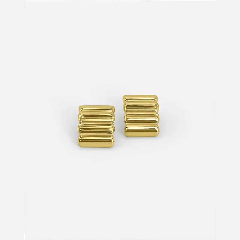 Bar earrings for women-MINI RIBBED EARRINGS