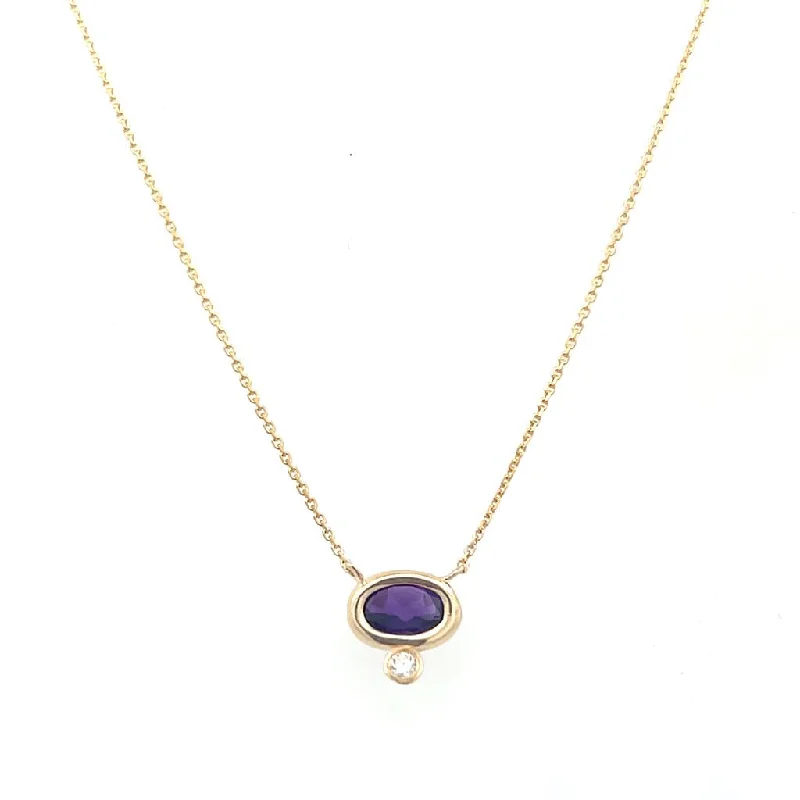 Gemstone choker necklace for women-14K Yellow Gold Oval Amethyst & Diamond Necklace