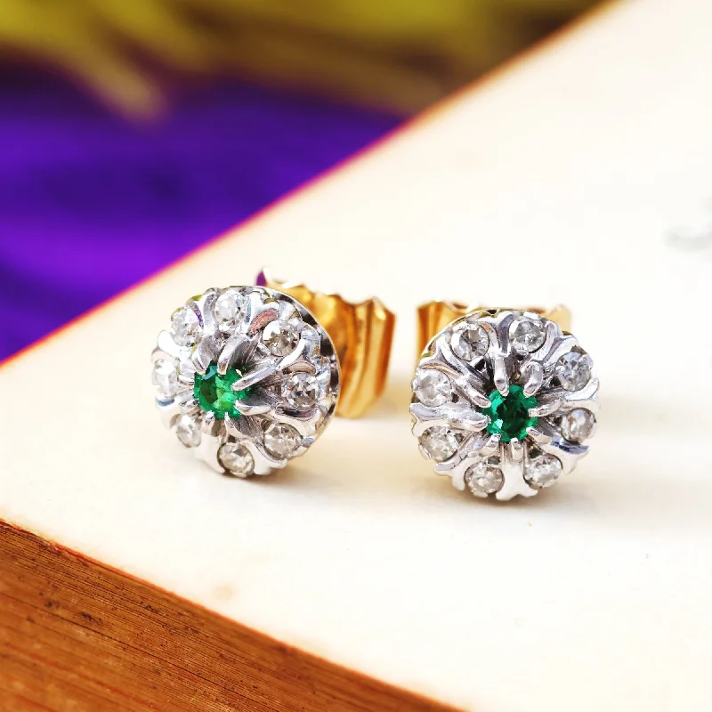 Designer earrings for women-De Luxe Retro Emerald & Diamond Earrings