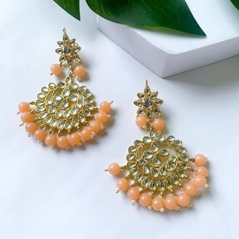 Unique earrings for women-Etnico Traditional Gold Plated Kundan & Pearl Earrings for Women (E7058Pe)