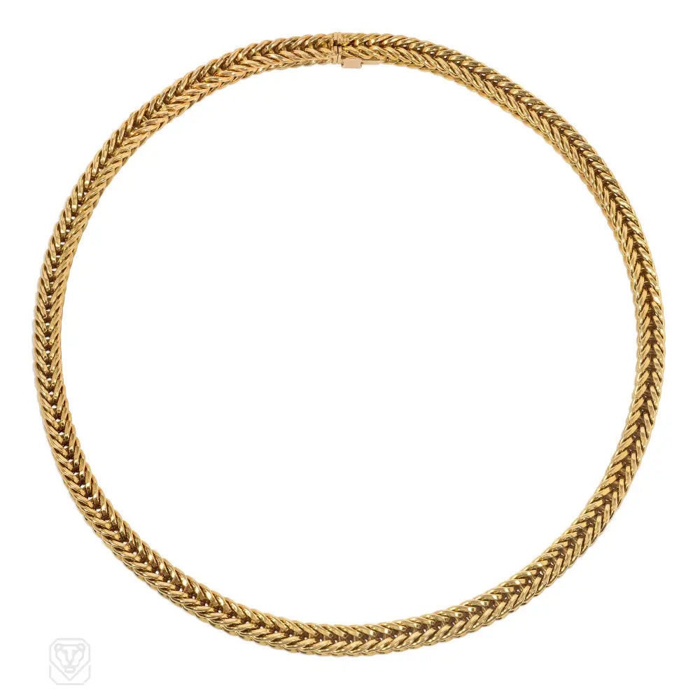 Layered gold necklace for women-Hermès Mid-Century box chain necklace by Lenfant