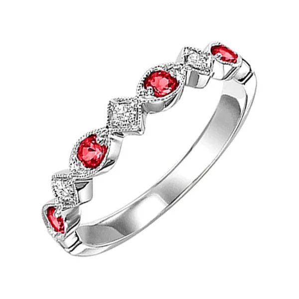 Oval engagement rings for women-10K White Gold Ruby Diamond Stackable Ring