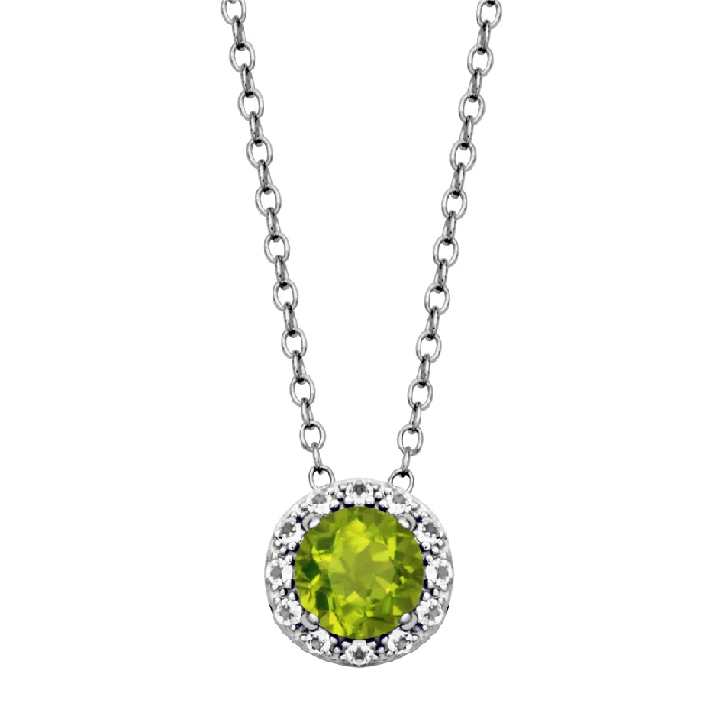 Ruby necklace for women-Sterling Silver Peridot & White Topaz Halo Necklace by Samuel B.