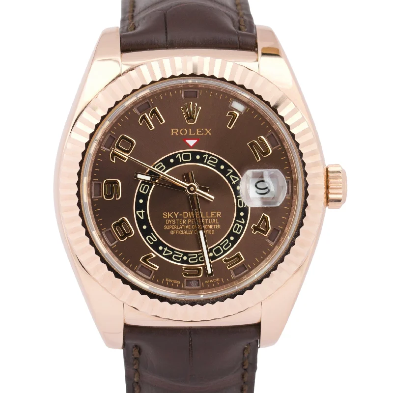 Stainless steel metal band wristwatches-MINT Rolex Sky-Dweller 42mm CHOCOLATE ARABIC Brown 18K Rose Gold 326135 BOX