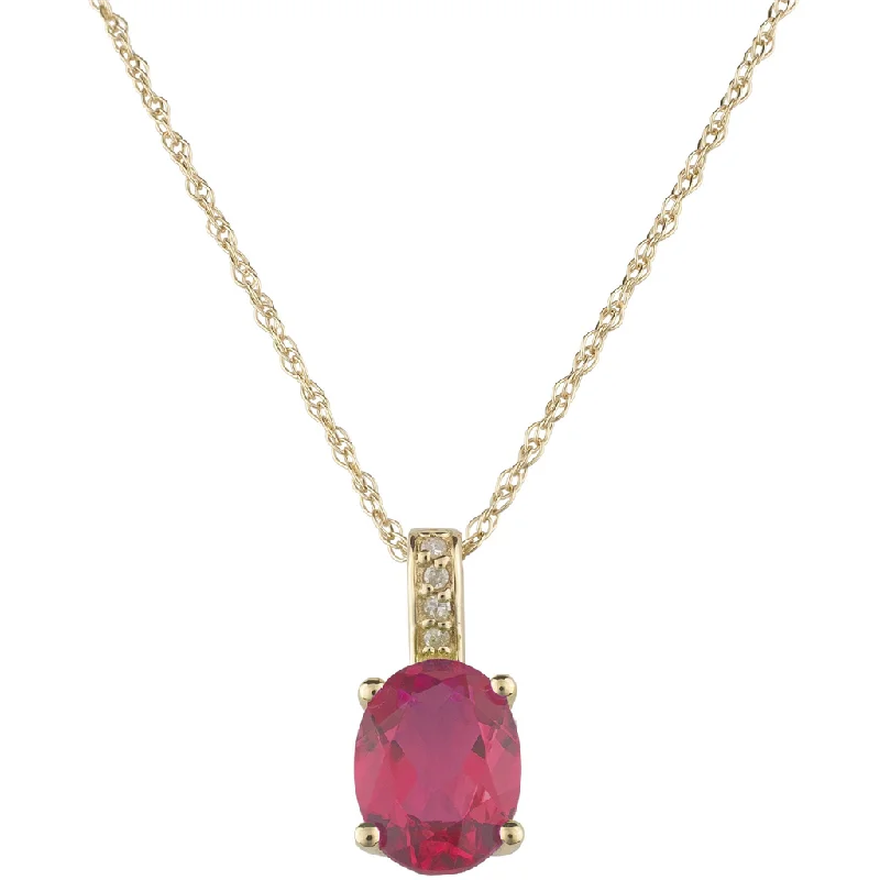 Adjustable silver necklace for women-14K Yellow Gold 0.92ctw Oval Ruby & Diamond Drop Necklace