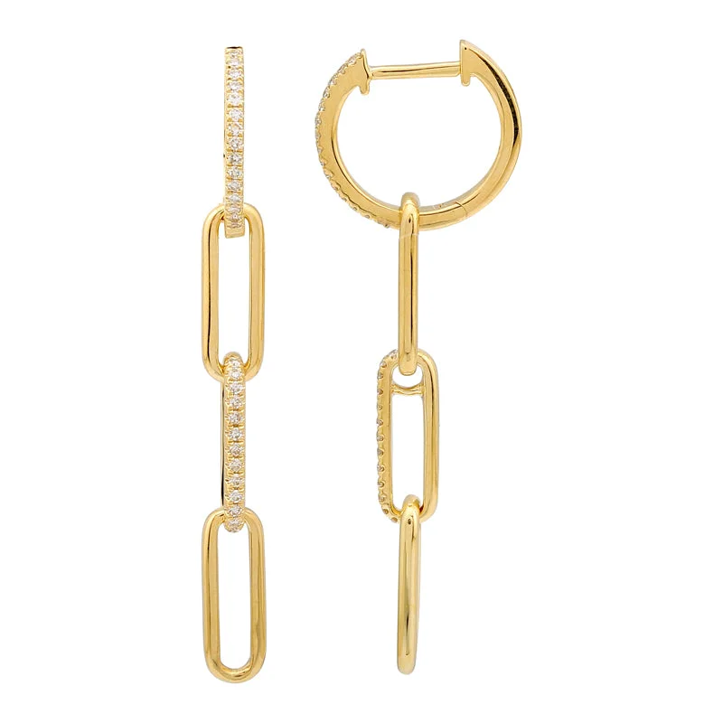 Chic earrings for women-14K Gold Diamond Triple Link Paperclip Drop Huggie Earrings