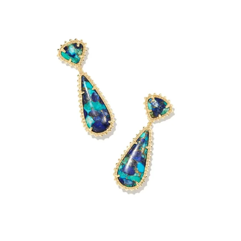 Vintage-inspired earrings for women-Kendra Scott : Payton Gold Drop Earrings in Bronze Veined Lapis Turquoise Magnesite