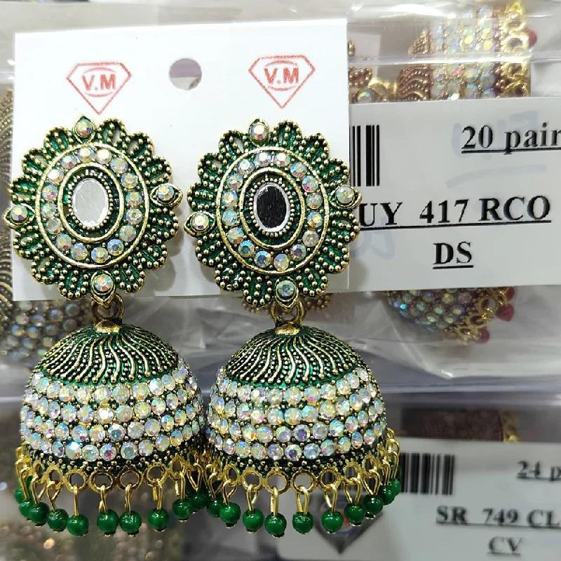 Bridal earrings for women-VM Imitation Gold Plated Austrian Stone And Pearls Jhumki Earrings