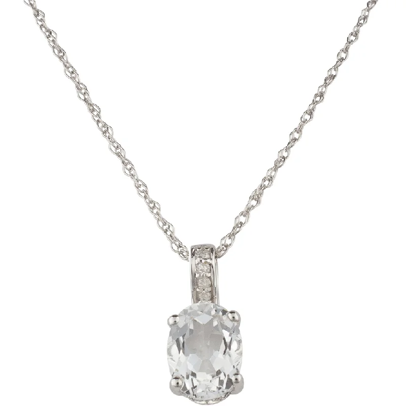 Vintage necklace for women-14K White Gold 1.44ctw Oval White Topaz & Diamond Drop Necklace