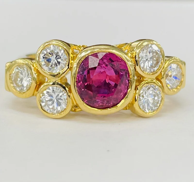 Antique engagement rings for women-18KT Ruby And Diamond Vintage Statement Ring